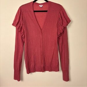 Hinge Ruffle Sleeve Cardigan in Coral‎